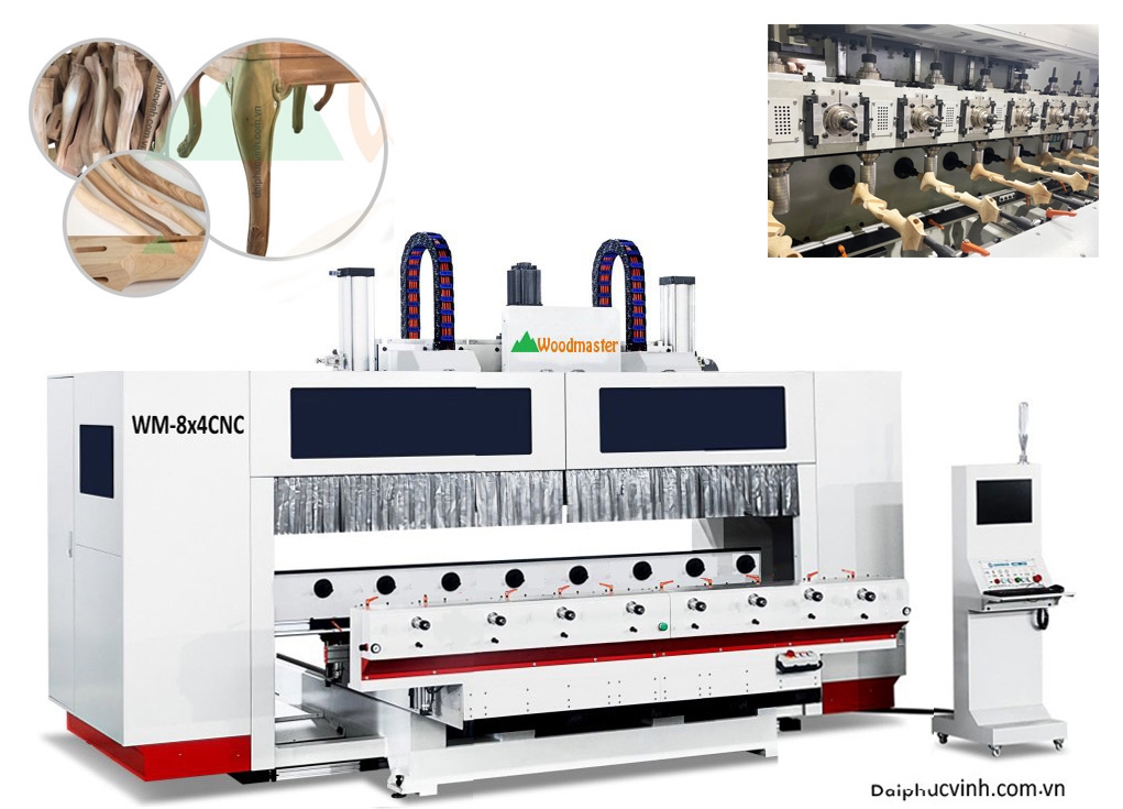 Máy phay khoan Cnc 8 trục 32 dao kẹp chống tâm xoay 360 độ WM-8x4CNC/JR