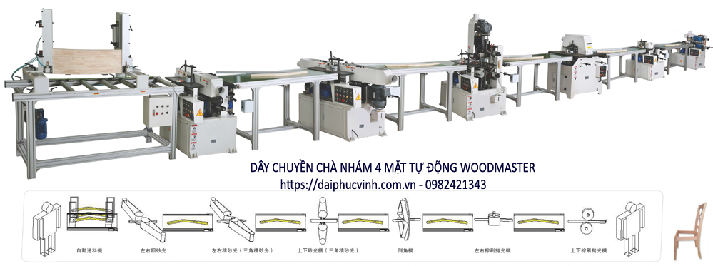 Dây chuyền máy chà nhám chân ghế tự động